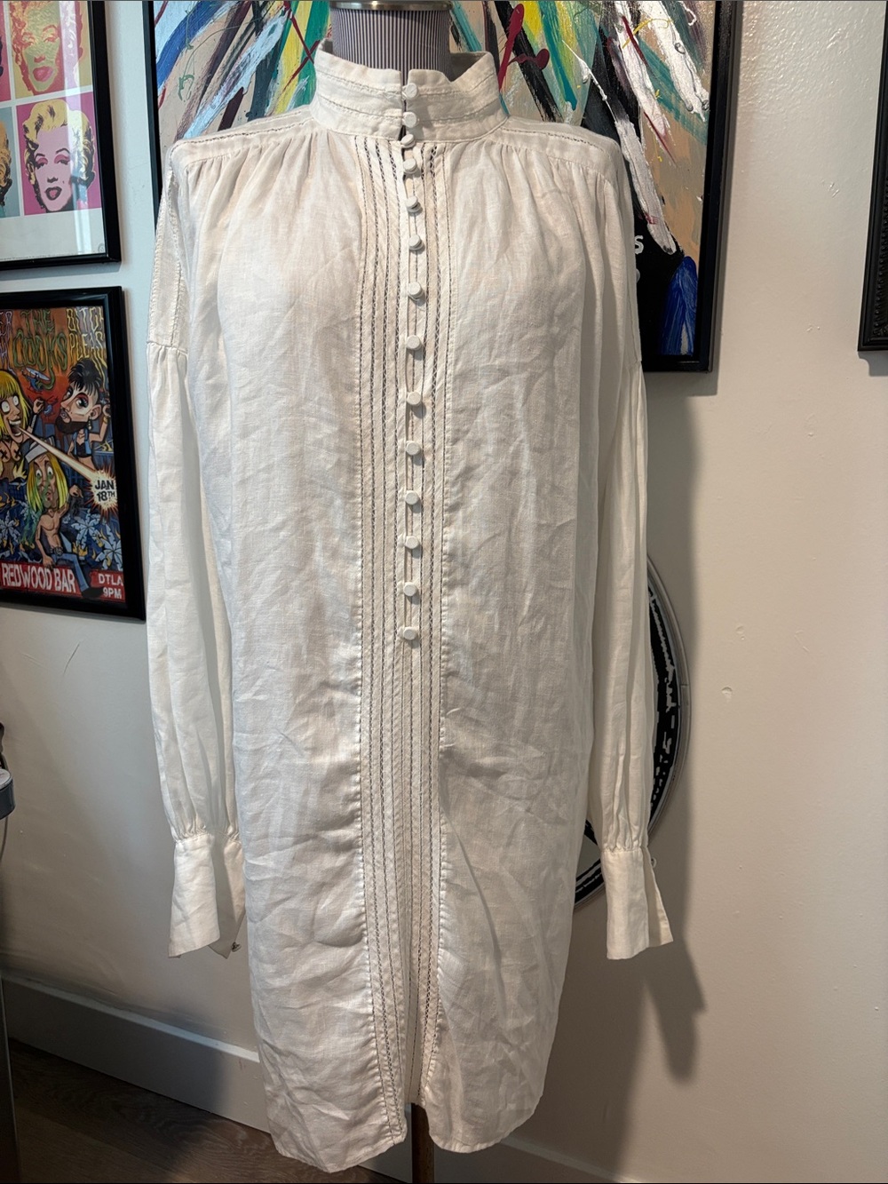 Banana Republic 100% Linen White Button-Front Shirt Dress with Removable Liner
